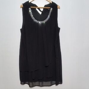 🔥 En Focus Women Black Sleeveless Accent Embellished Stones Dress Size 20W